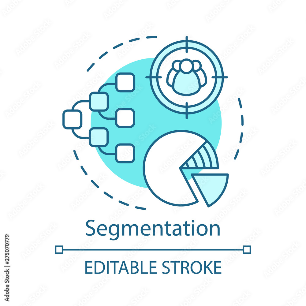 Segmentation turquoise concept icon. Marketing element, pie chart idea thin line illustration. Segment targeting, customer diagram, targeting vector isolated outline drawing. Editable stroke Segmentation turquoise concept icon. Marketing element, pie chart idea thin line illustration. Segment targeting, customer diagram, targeting vector isolated outline drawing. Editable stroke