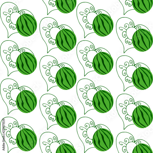 The watermelon and the drawn heart seamless pattern