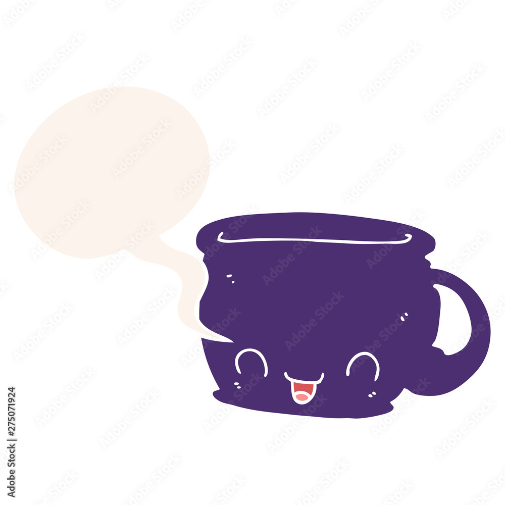 cartoon cup of coffee and speech bubble in retro style - obrazy, fototapety, plakaty 