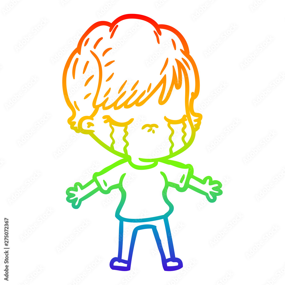 rainbow gradient line drawing cartoon woman crying rainbow gradient line drawing cartoon woman crying