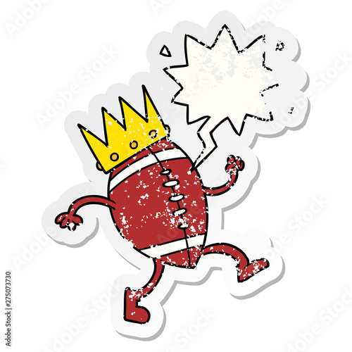 football and crown cartoon and speech bubble distressed sticker