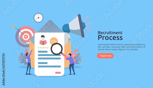 Job hiring, online recruitment concept with people character. agency interview. select resume process. template for web landing page, banner, presentation, social media. Vector illustration