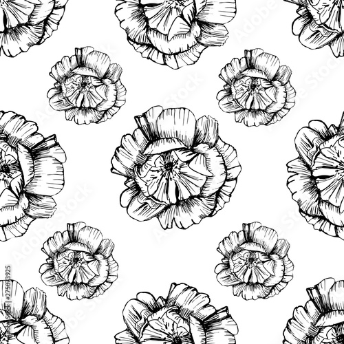 Vintage sketch card with hand drawn roses seamless. Modern vector illustration.