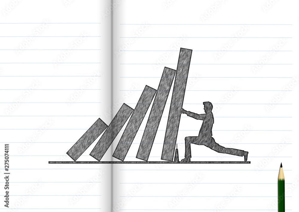 倒れるグラフを支えるビジネスマン Stock イラスト Adobe Stock