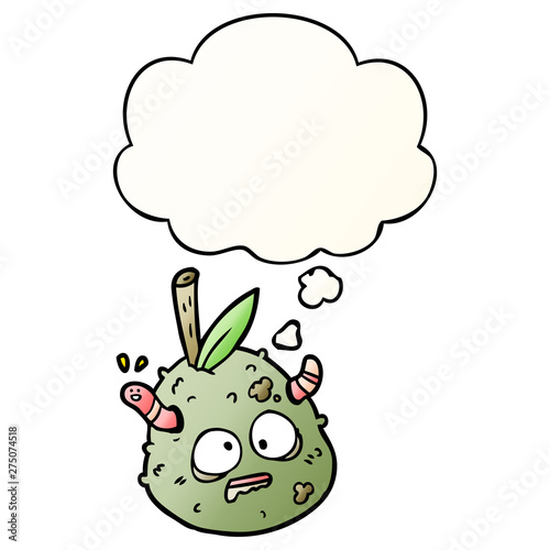 cartoon old pear and thought bubble in smooth gradient style