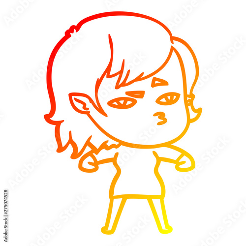 warm gradient line drawing cartoon vampire girl