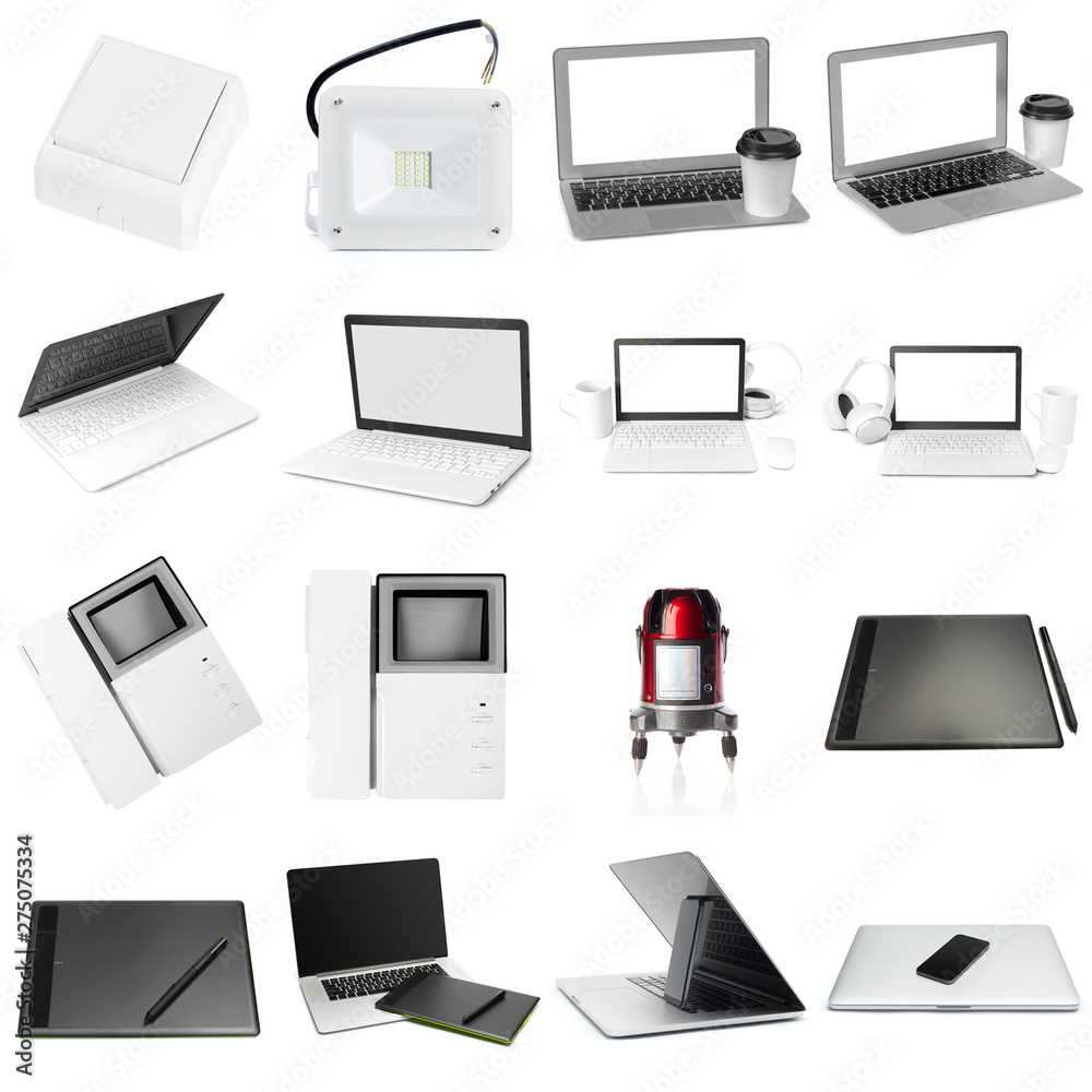 set of electronic object isolated on white background set of electronic object isolated on white background
