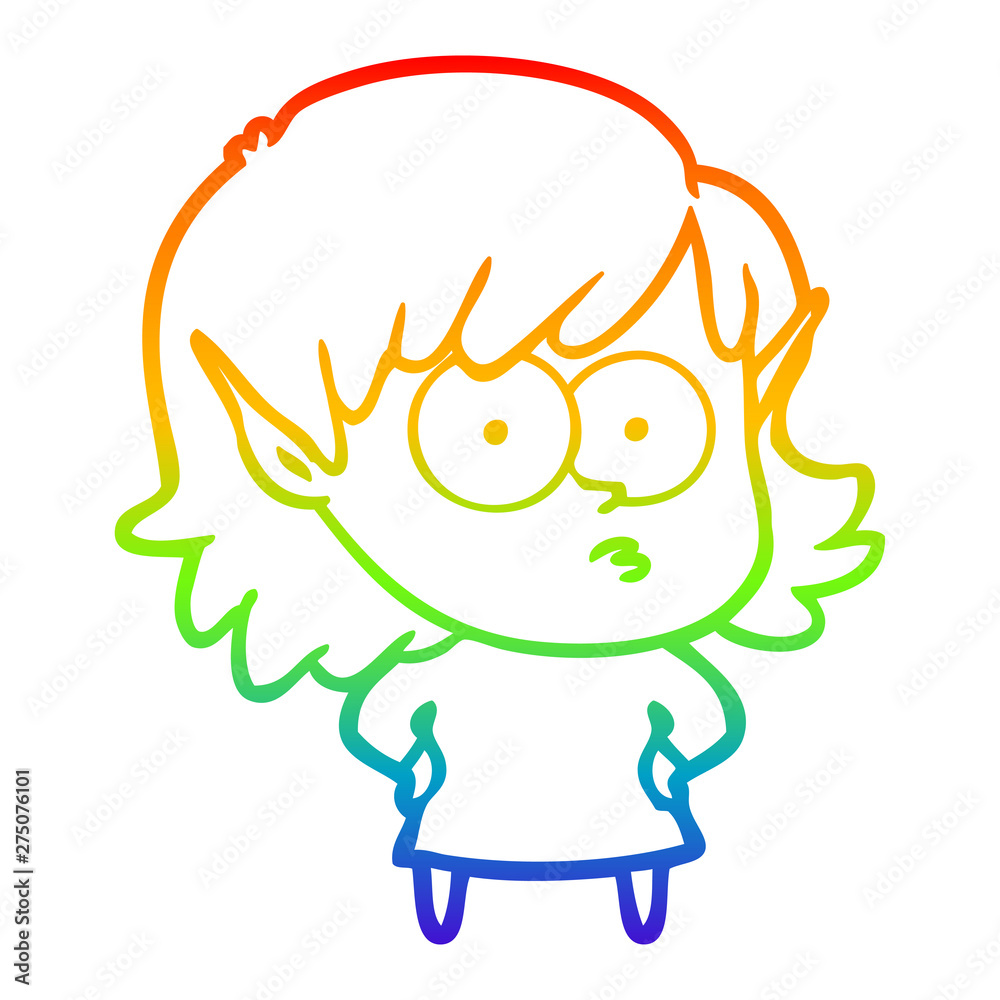 rainbow gradient line drawing cartoon elf girl staring rainbow gradient line drawing cartoon elf girl staring