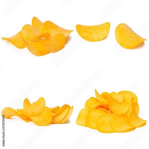Potato chips isolated on white background. Collection