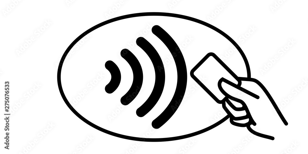 Contactless payment vector icon. Credit card and hand, wireless NFC pay ...