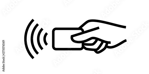 Contactless payment, credit card and hand tap pay wave logo. Vector wireless NFC and contactless pay pass icon photo