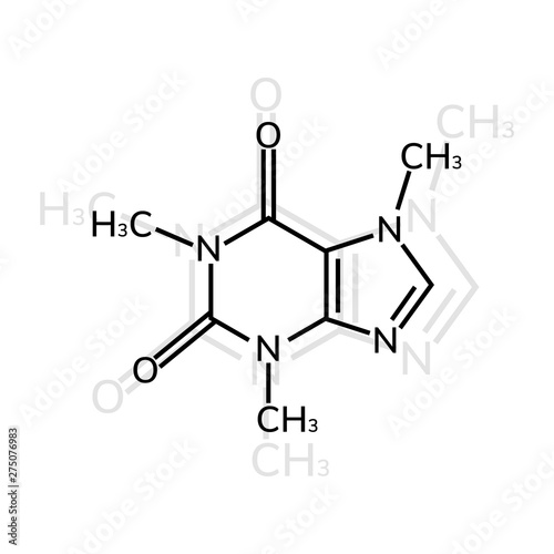 Caffeine chemical formula on white background