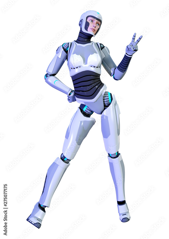 3D Rendering Female Robot on White