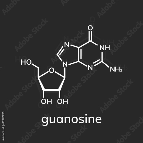 Guanosine chemical formula on dark background