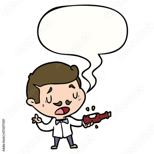 cartoon wine expert explaining and speech bubble