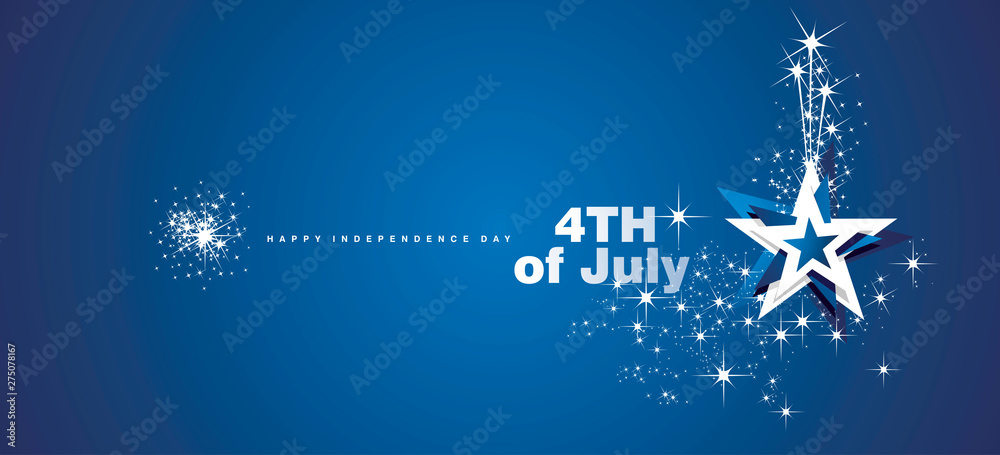 4th of July USA star line design firework white blue vector banner 4th of July USA star line design firework white blue vector banner