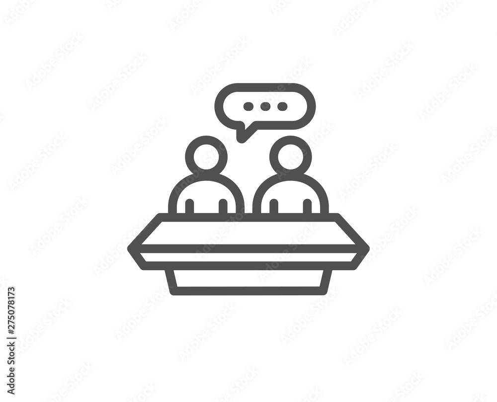 Employees talk line icon. Collaboration sign. Development partners symbol. Quality design element. Linear style employees talk icon. Editable stroke. Vector Employees talk line icon. Collaboration sign. Development partners symbol. Quality design element. Linear style employees talk icon. Editable stroke. Vector