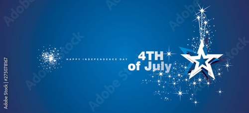 4th of July USA star line design firework white blue vector banner