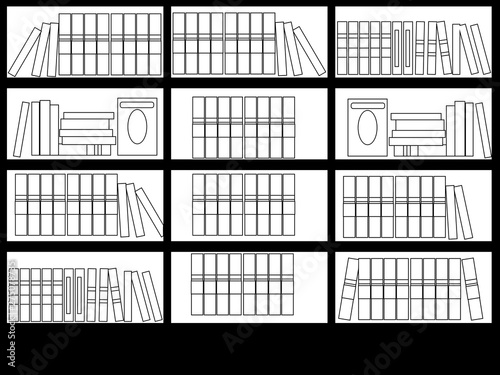 Interior library room vector coloring. A set of books. The design of the room for reading and peace of mind. In minimalist style. Cartoon flat