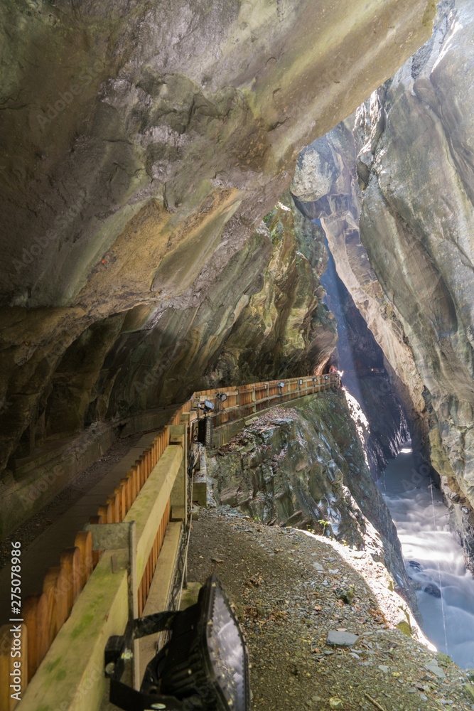 the Tamina Valley Gorge and thermal spring water in the Swiss Alps