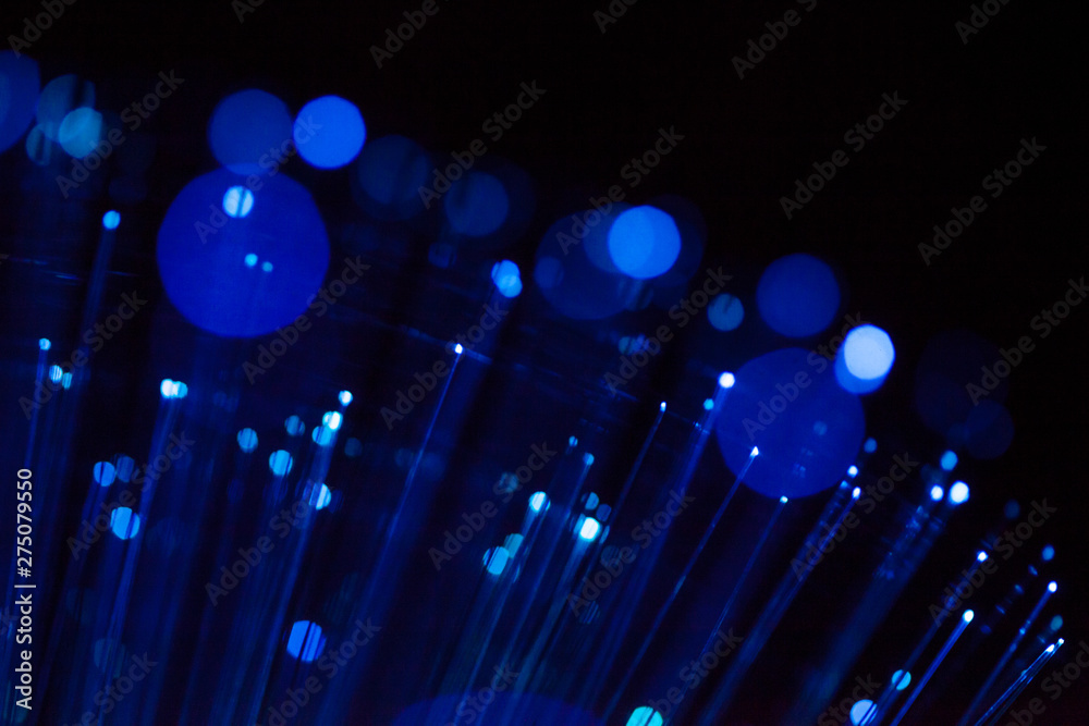 Abstract spherical background, optical fiber blue luminous dots and lines