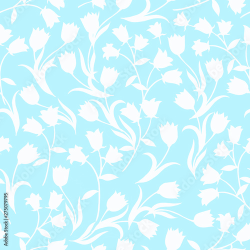 Simple seamless floral pattern. White flower onament on a grey background.