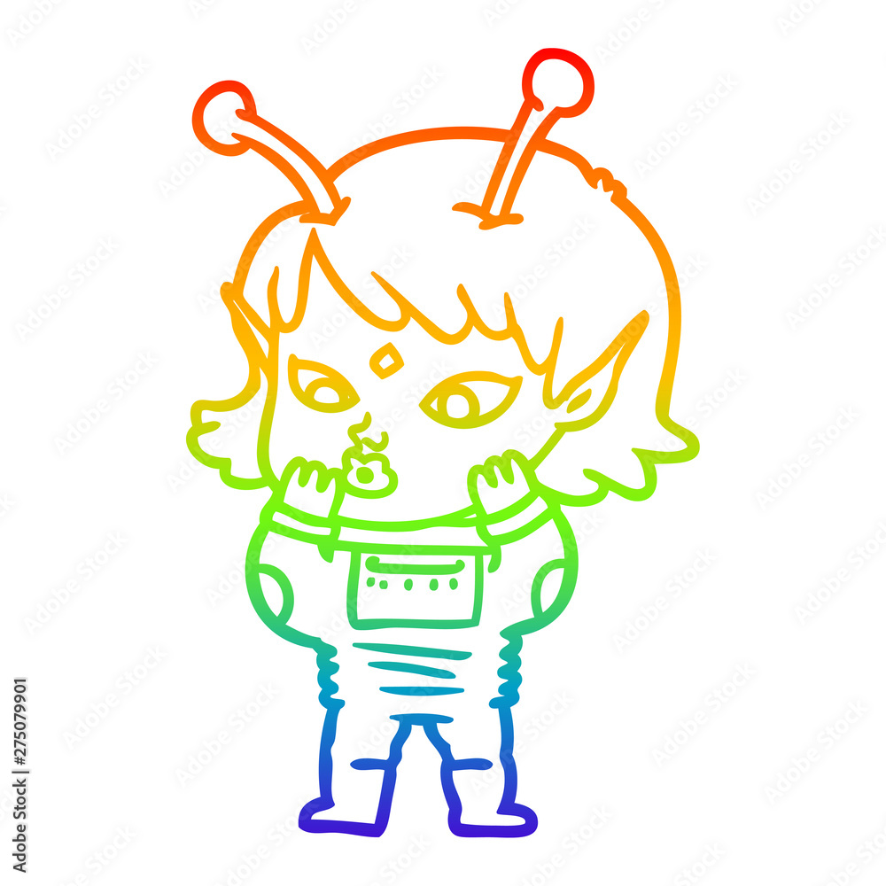 rainbow gradient line drawing pretty cartoon nervous alien girl rainbow gradient line drawing pretty cartoon nervous alien girl