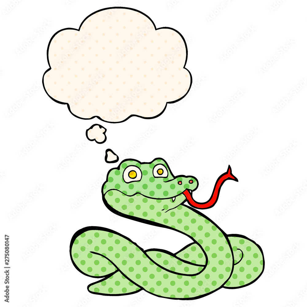 cartoon snake and thought bubble in comic book style cartoon snake and thought bubble in comic book style