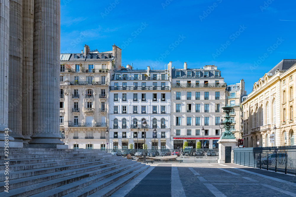 Paris, typical building, parisian facade and windows place du Pantheon