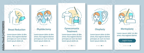 Body reshaping surgery onboarding mobile app page screen with linear concepts