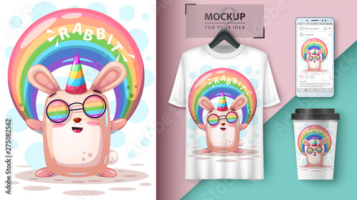 Rainbow rabbit unicorn - mockup for your idea