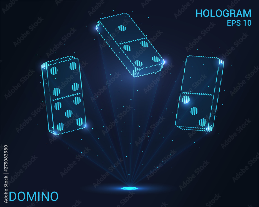 Domino hologram. Holographic projection of dominoes. Flickering energy flux  of particles. Scientific sports design. Stock Vector | Adobe Stock