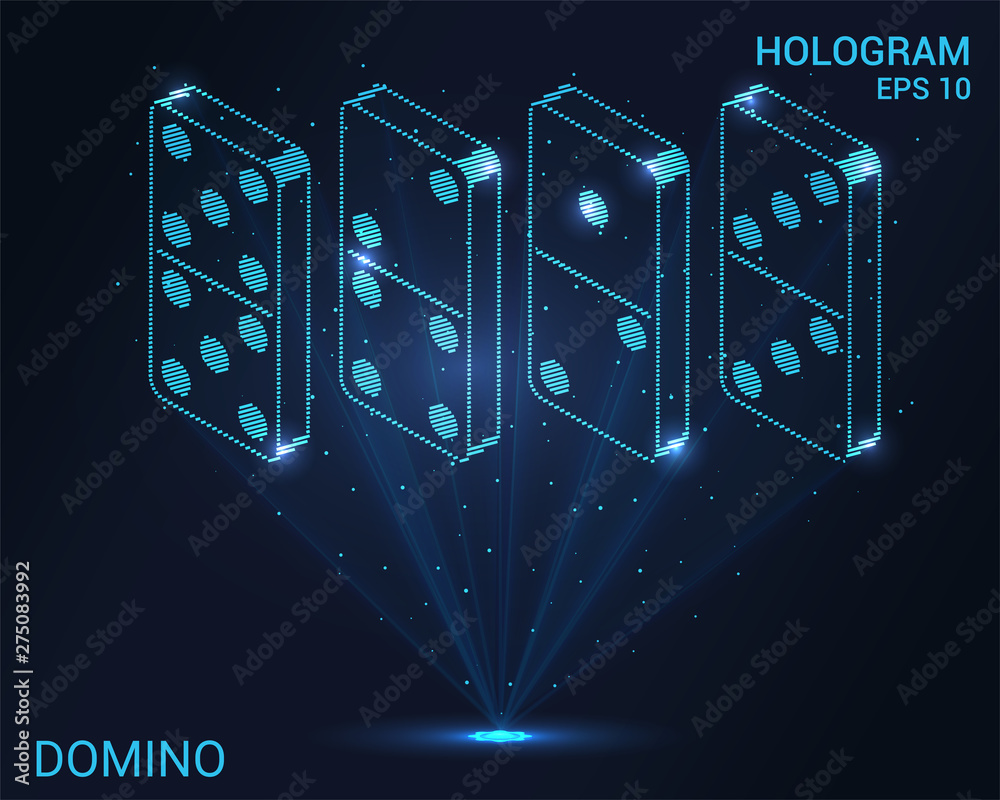 Domino hologram. Domino stands in a row. Flickering energy flux of  particles. Scientific design of Board games. Stock Vector | Adobe Stock