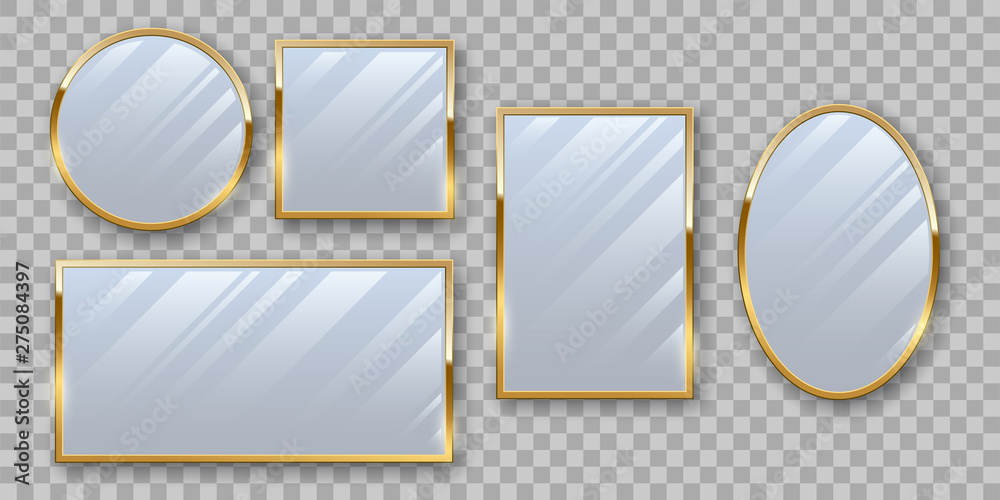 Golden makeup mirrors mockup vector set