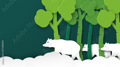 Wildlife animals with manipulation concept. Minimalism deign in paper cut and craft style. Art digitalcraft for world environment day.