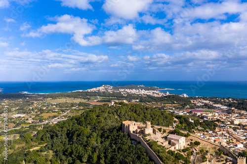 Aerial view, Castell de Capdepera, in the village of Capdepera, Mallorca, Balearic Islands, Spain