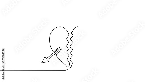 Two halves of broken heart with arrow in style of one continuous line black color. Self drawing. Motion graphics