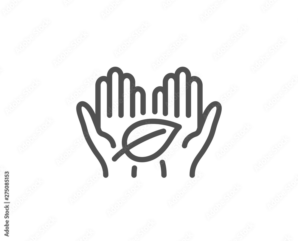 Fototapeta premium Fair trade line icon. Bio cosmetics sign. Organic tested symbol. Quality design element. Linear style fair trade icon. Editable stroke. Vector