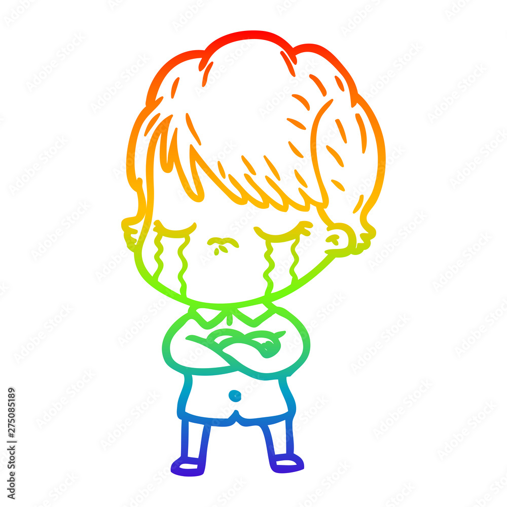 rainbow gradient line drawing cartoon woman crying rainbow gradient line drawing cartoon woman crying