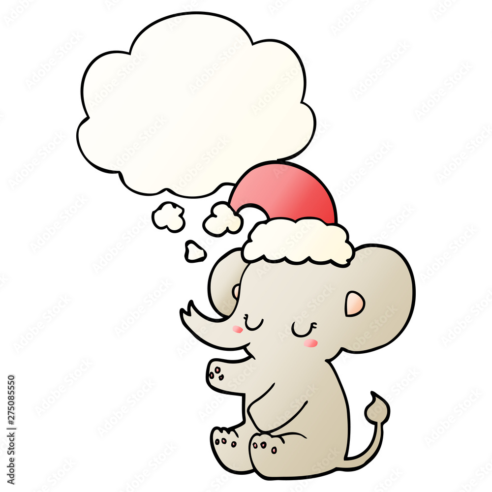 cute christmas elephant and thought bubble in smooth gradient style cute christmas elephant and thought bubble in smooth gradient style
