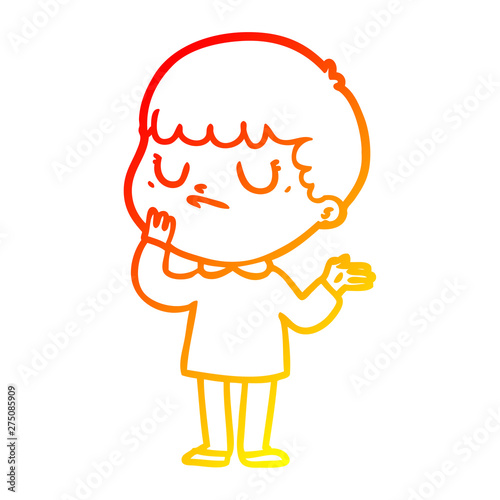 warm gradient line drawing cartoon grumpy boy