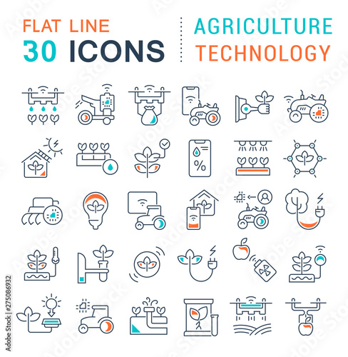 Set Vector Line Icons of Agriculture Technology