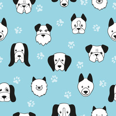 Keuken achterwand Honden patronen Hondenkopjes op blauwe achtergrond  © Afanasia