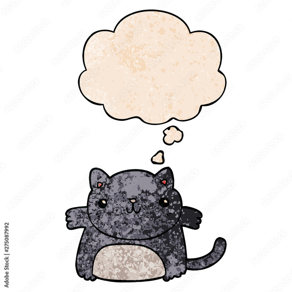 cartoon cat and thought bubble in grunge texture pattern style cartoon cat and thought bubble in grunge texture pattern style