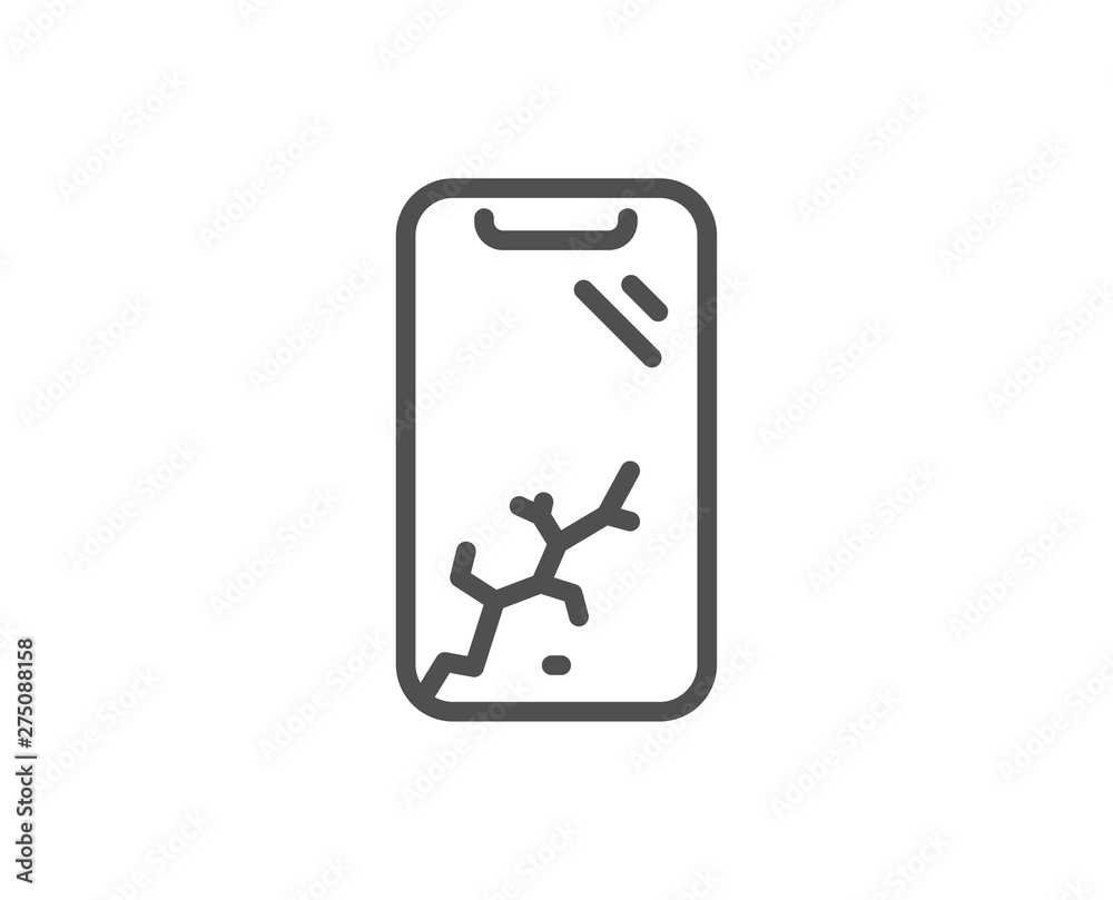 Smartphone broken line icon. Phone crash sign. Mobile device crack symbol. Quality design element. Linear style smartphone broken icon. Editable stroke. Vector Smartphone broken line icon. Phone crash sign. Mobile device crack symbol. Quality design element. Linear style smartphone broken icon. Editable stroke. Vector