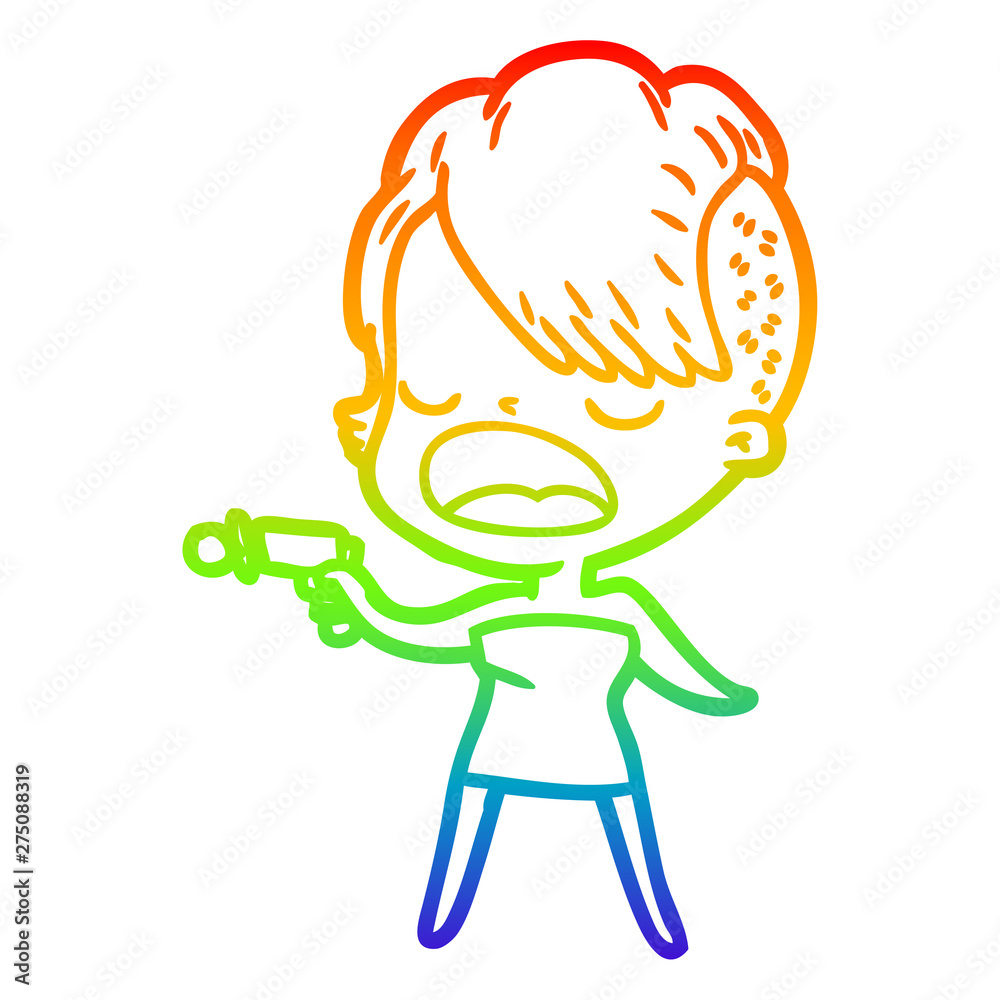 rainbow gradient line drawing cartoon cool hipster girl talking