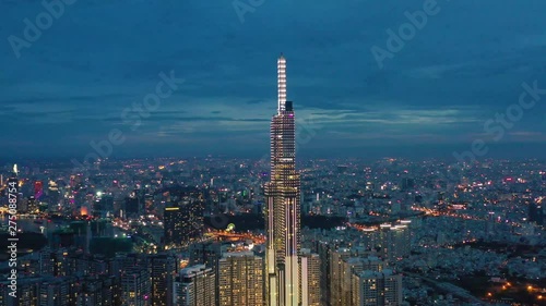 Wallpaper Mural Aerial view of Downtown district of Ho Chi Minh City, aka Saigon, on sunset , including architectural landmark during daytime, South Vietnam Torontodigital.ca