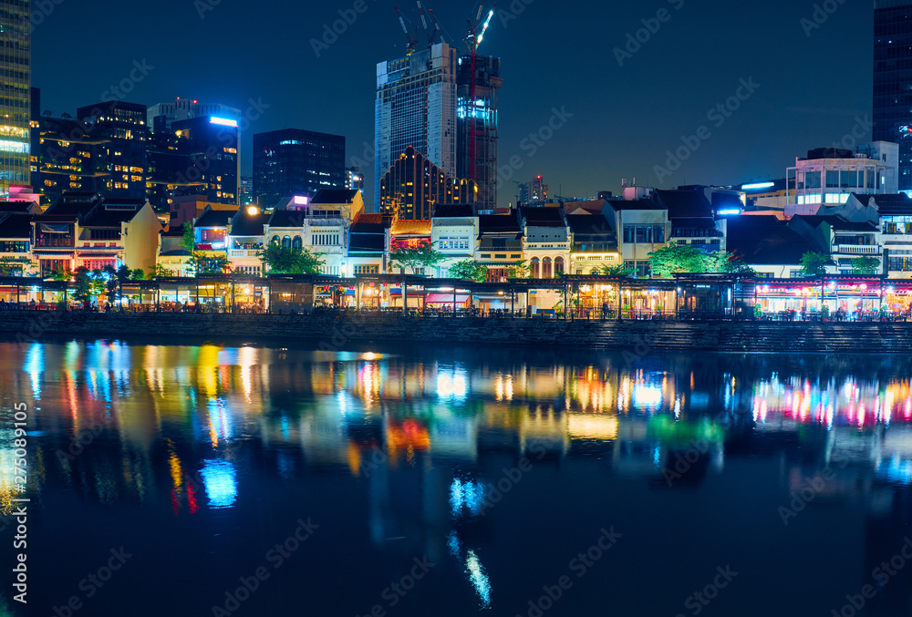 Cafes and restaurants at night in Singapore