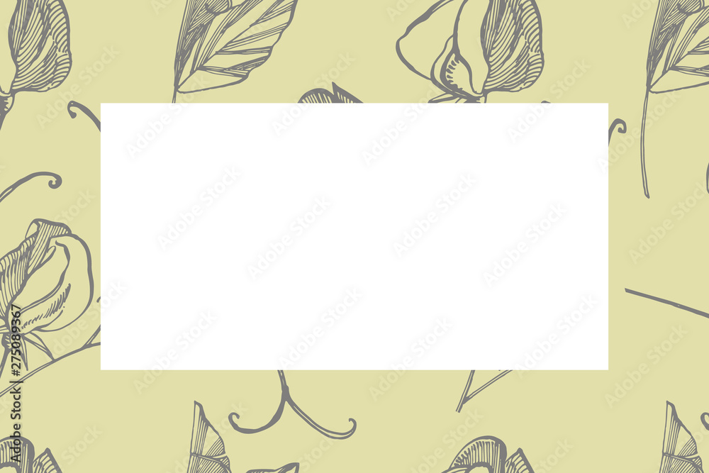 Collection of hand drawn flowers and plants. Botany. Set. Vintage flowers. Black and white illustration in the style of engravings. Card template on romantic background. Graphic illustration.