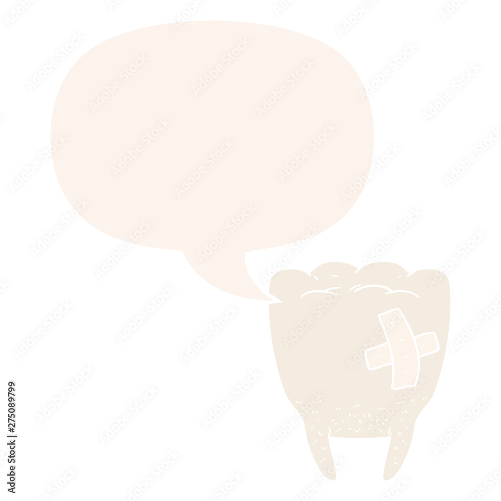 Obraz premium cartoon bad tooth and speech bubble in retro style